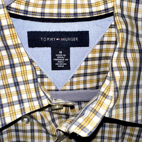 Tommy Hilfiger Long Sleeve Button down Mens size Medium Yellow Blue Checkered - Picture 3 of 8